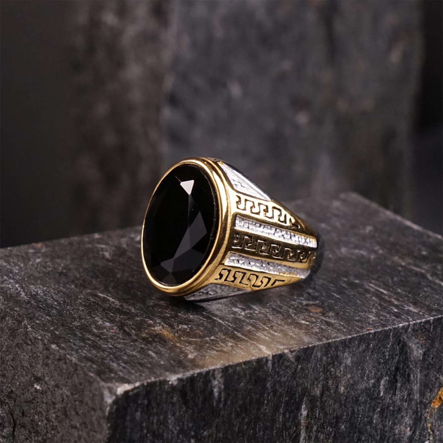 Silver Gold Oval Medusa Ring - TRB010