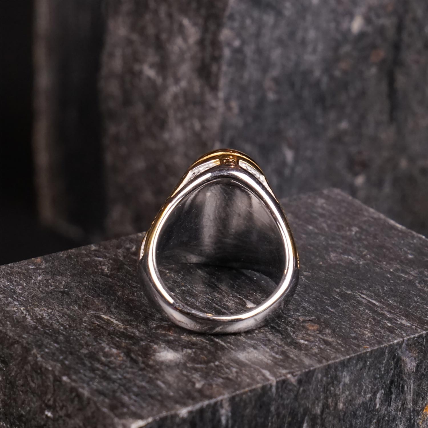 Silver Gold Oval Medusa Ring - TRB010