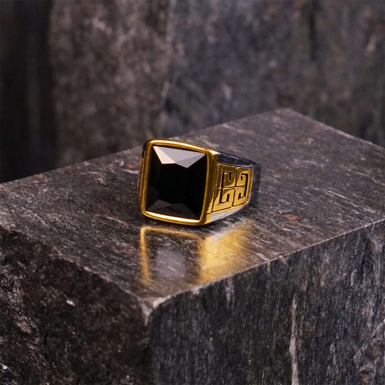 Silver Gold Square Kings Ring - TRB011