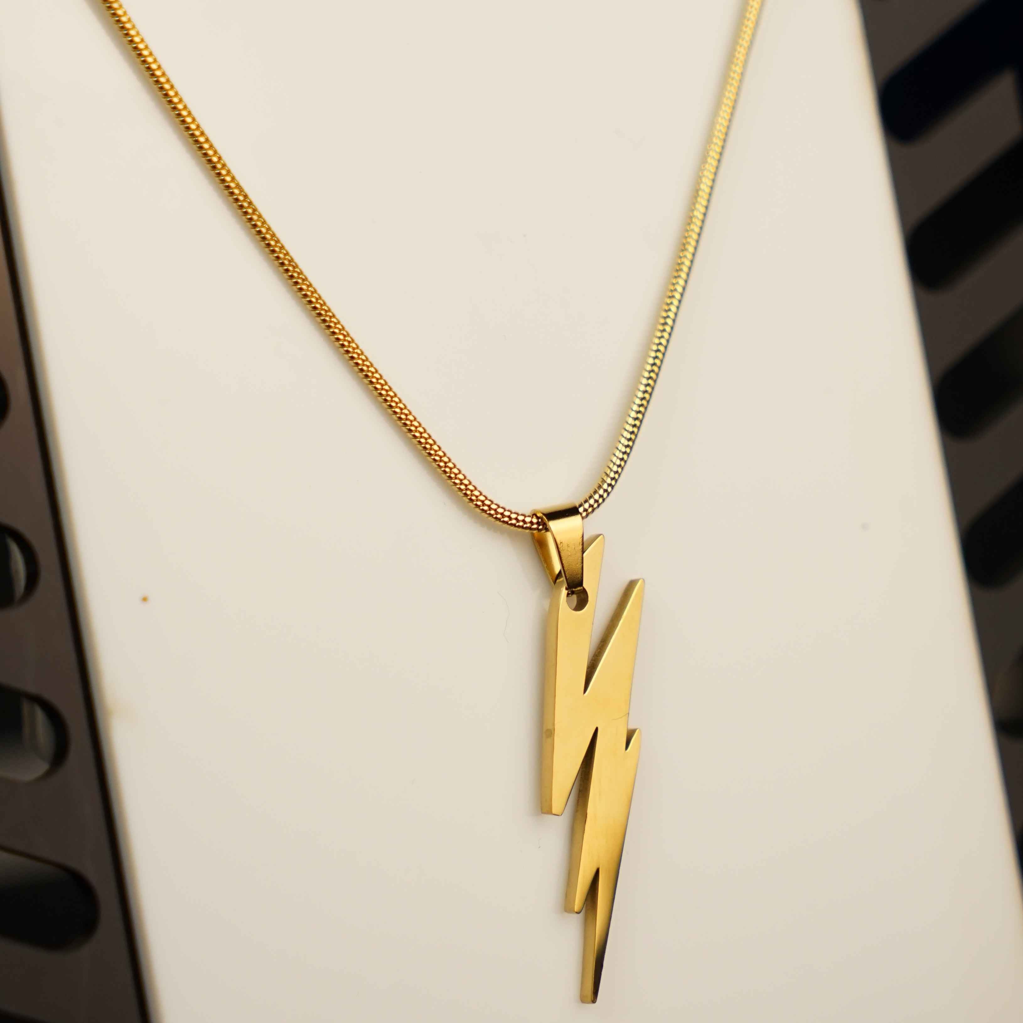 Gold Lightning Pendant & Chain