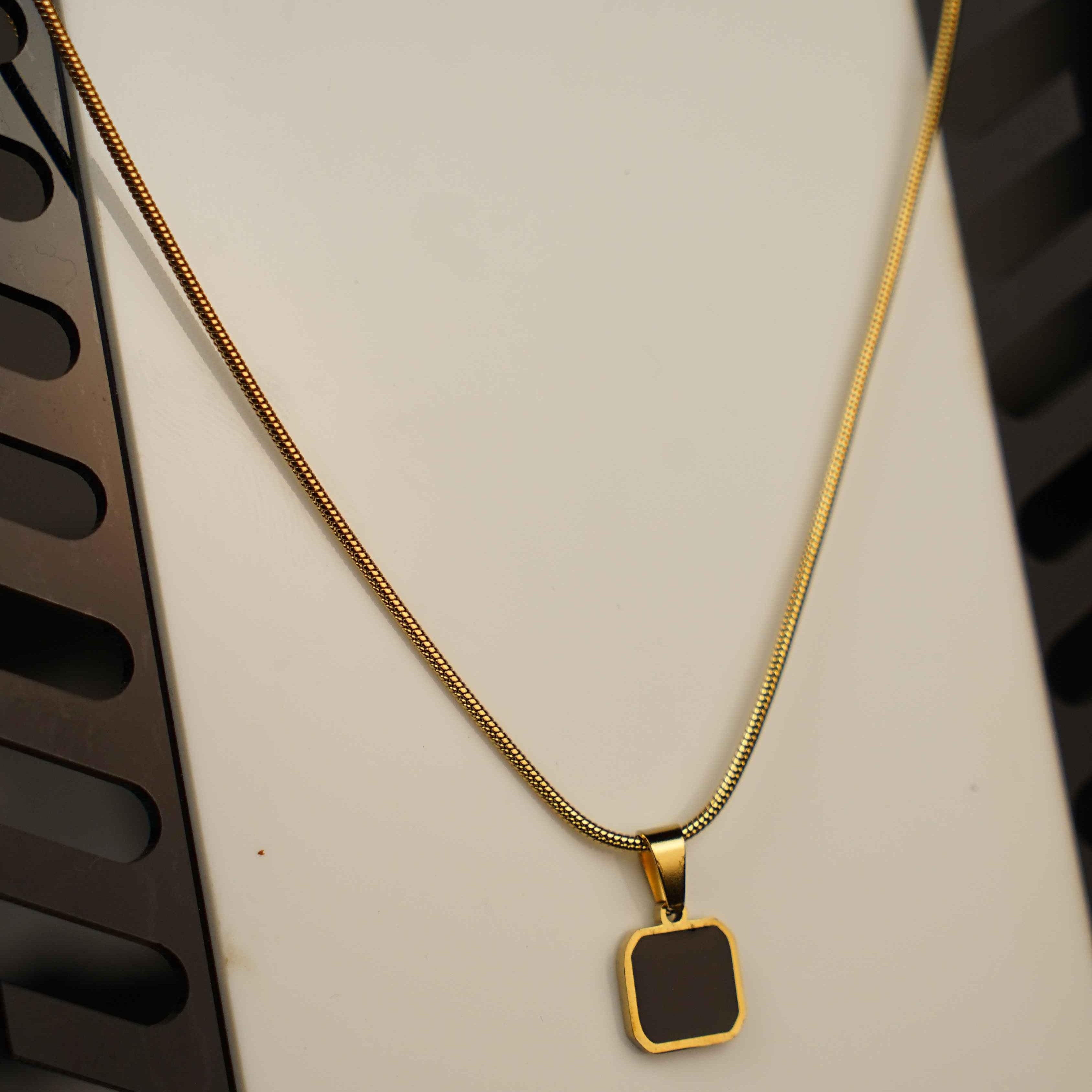 Gold Square Onyx Necklace