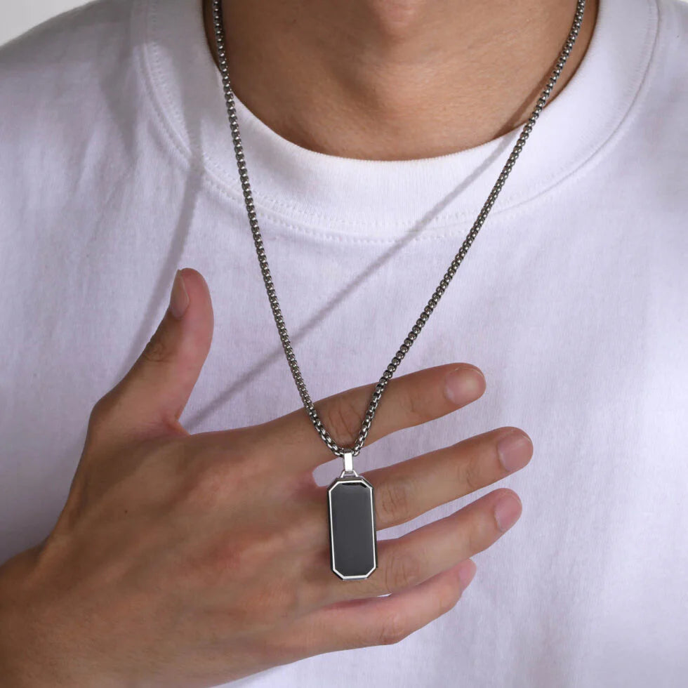 Men Silver Rectangular Necklace