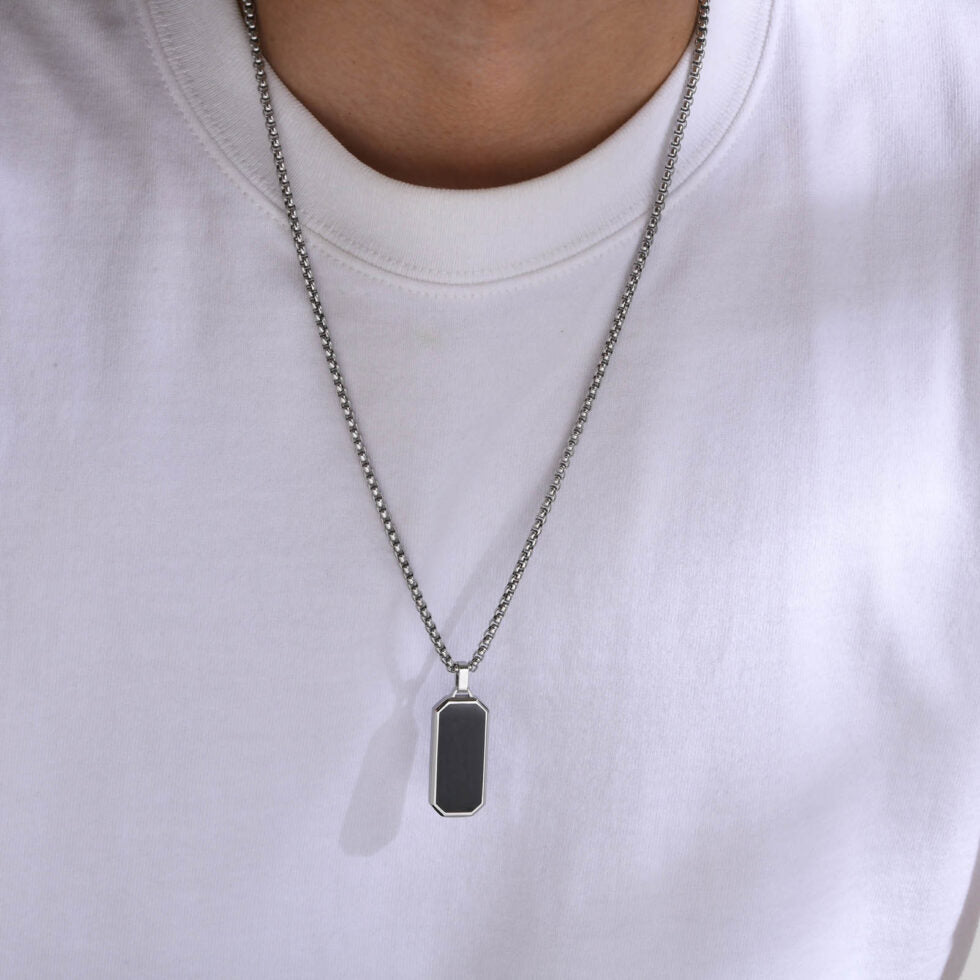 Men Silver Rectangular Necklace