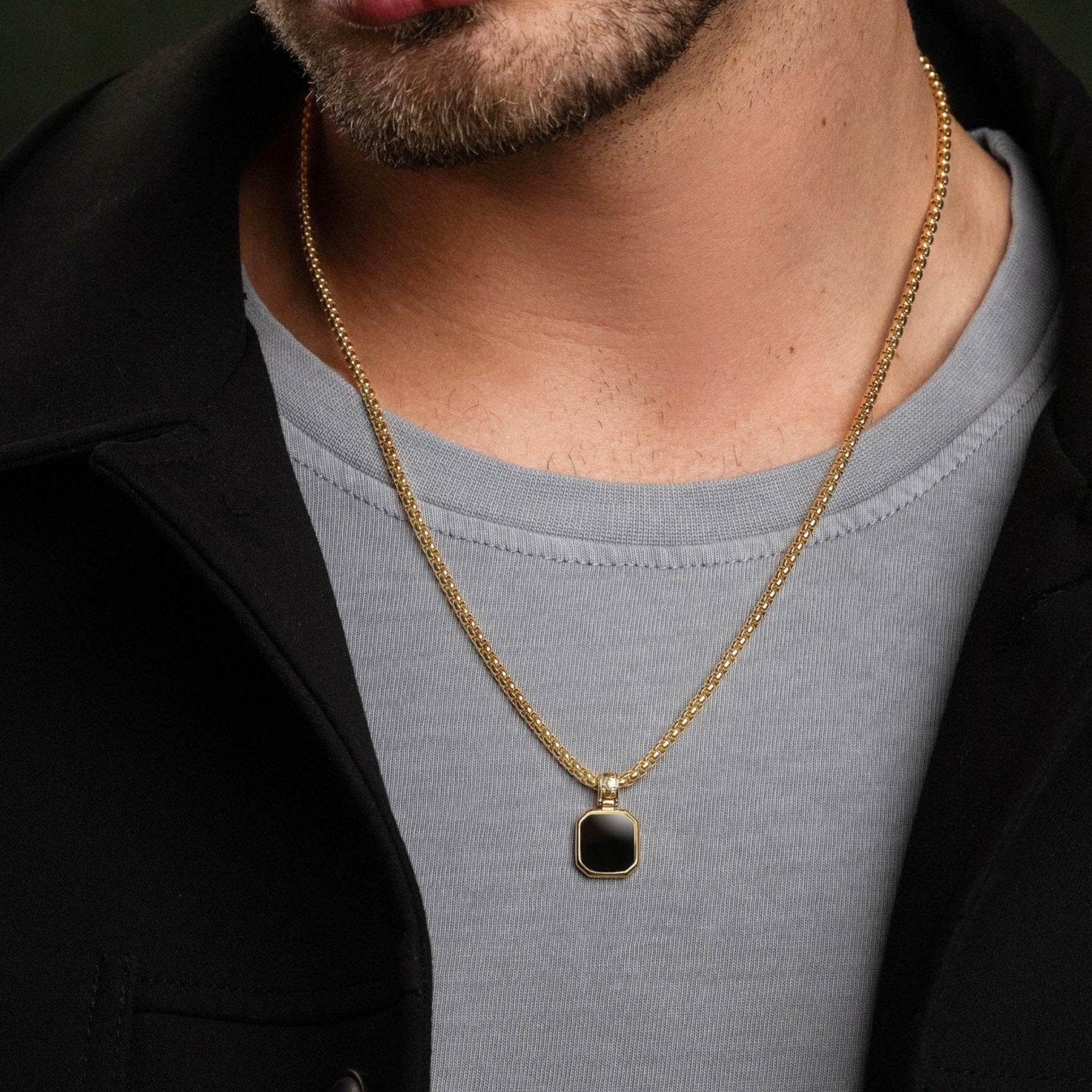 Gold Square Onyx Necklace